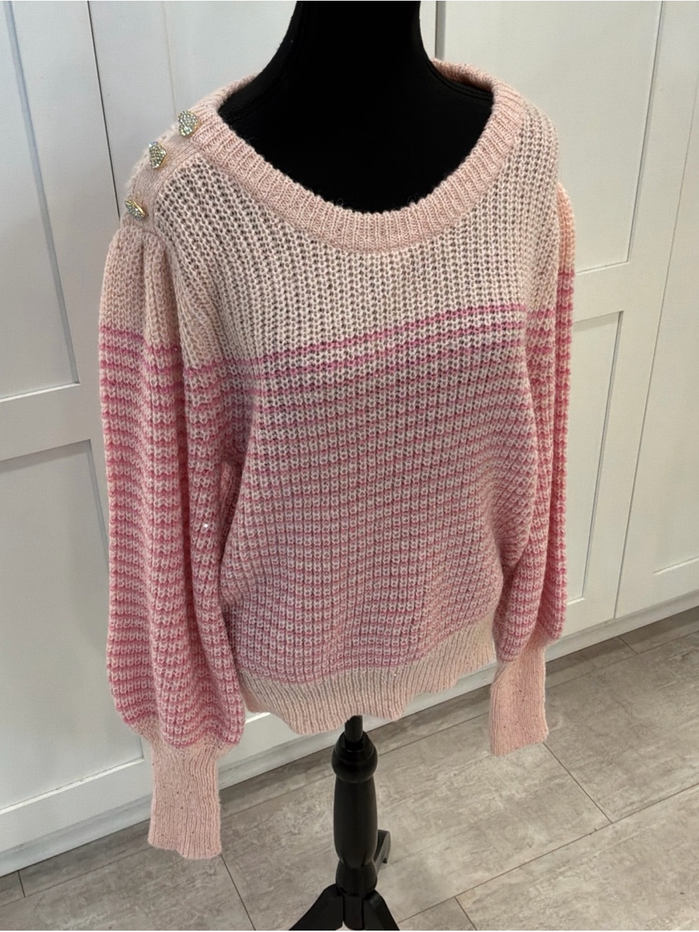 Lilly Pulitzer Pink Striped Sweater Rhinestone Heart Detail Size L